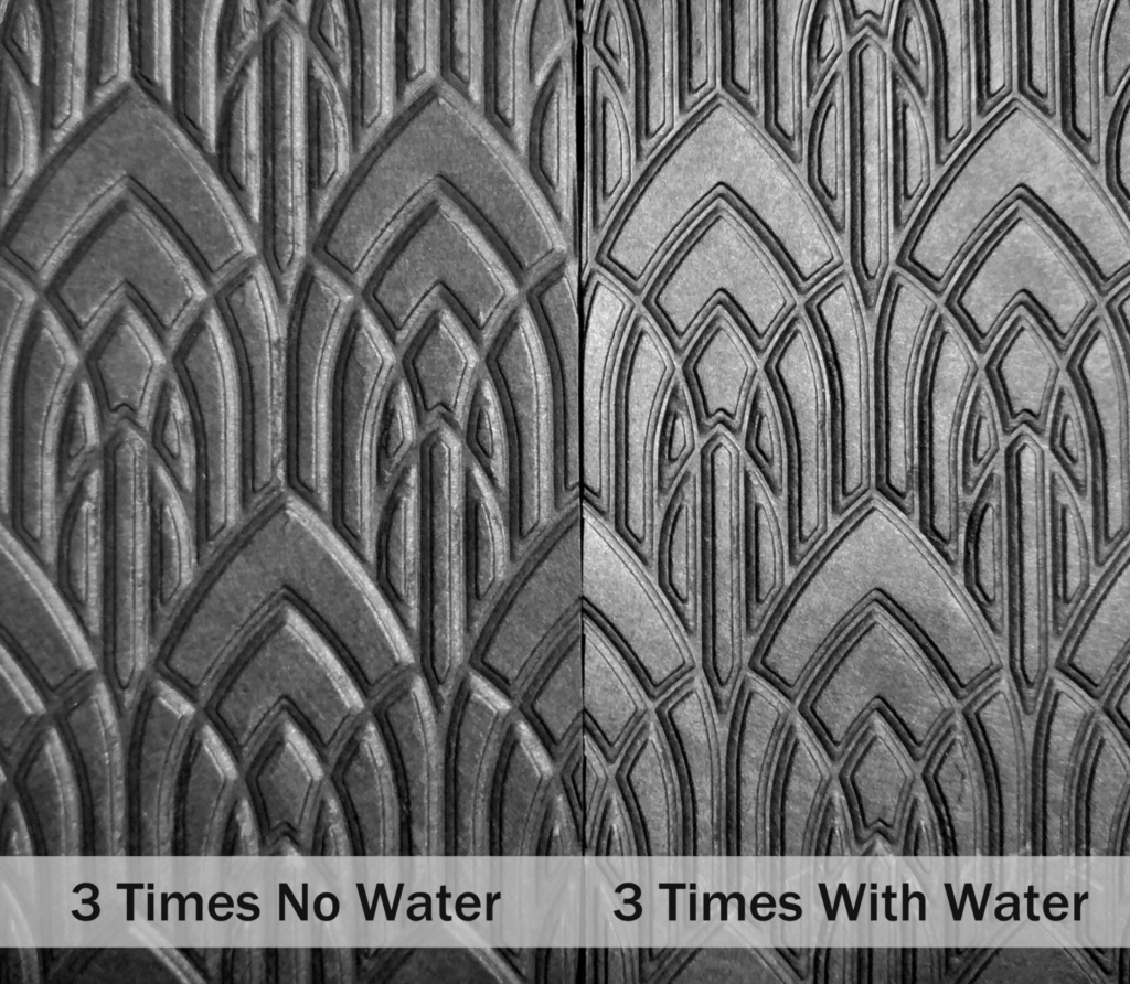 Embossing with and without water comparison