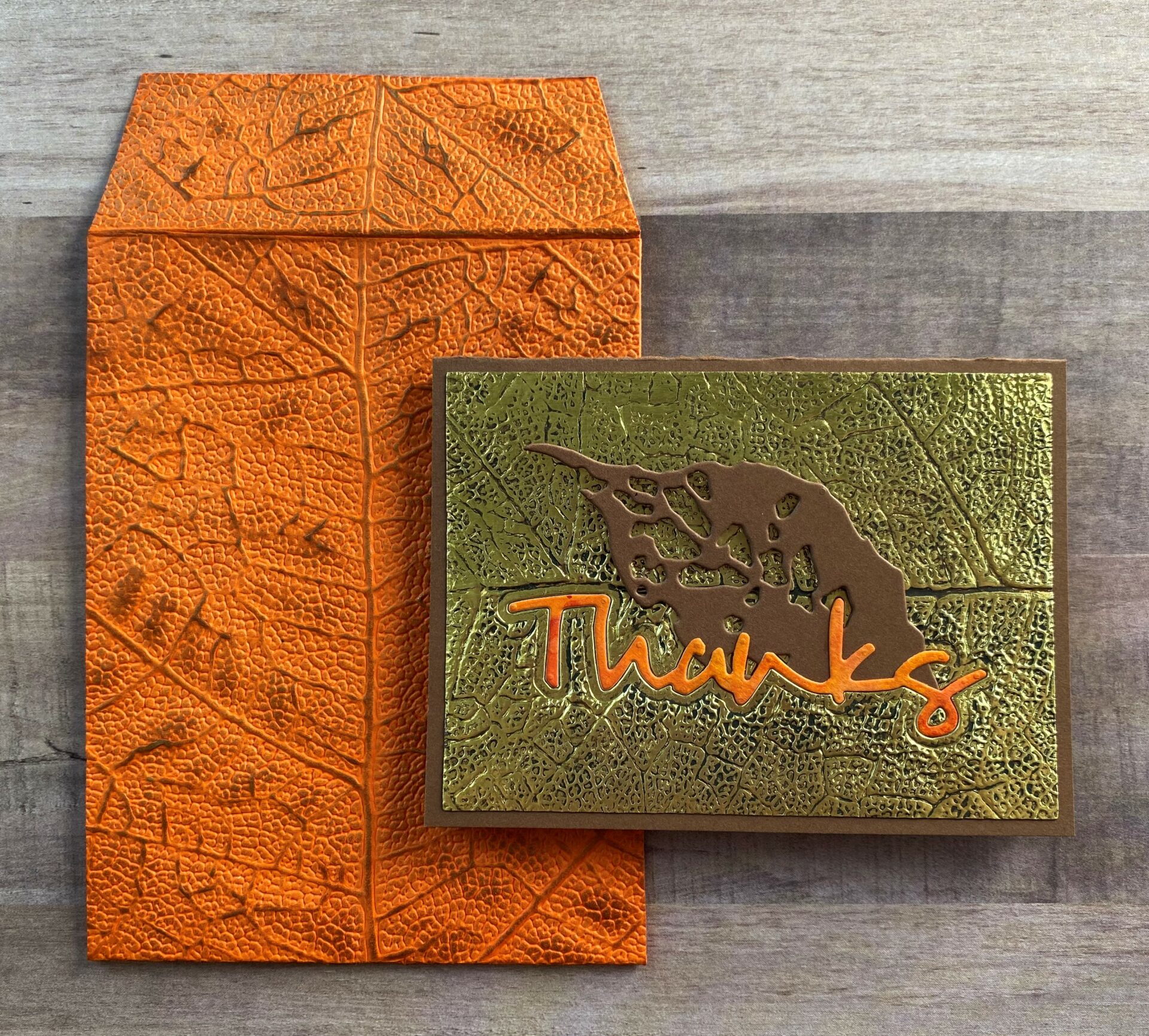 Leaf thanks card B with embossed envelope
