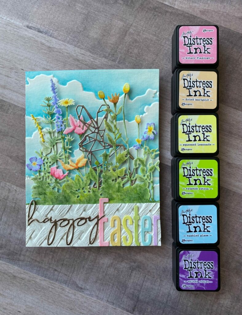 Easter wildflowers card with distress ink cubes