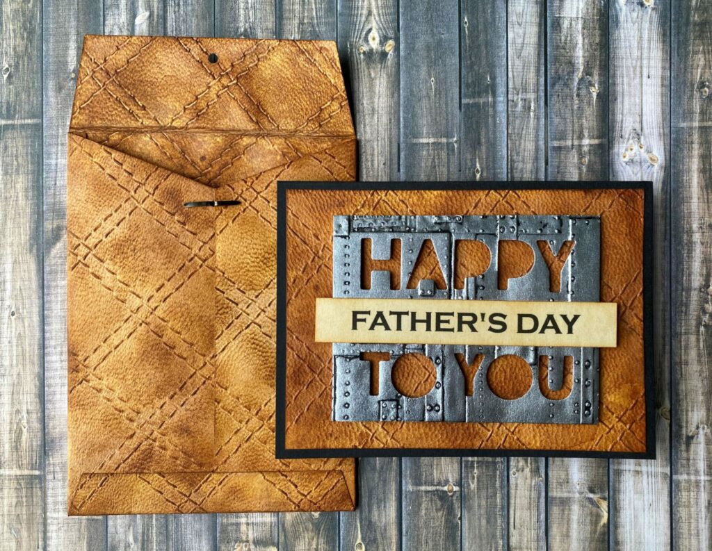 Quilted leather Father's Day card with back of envelope
