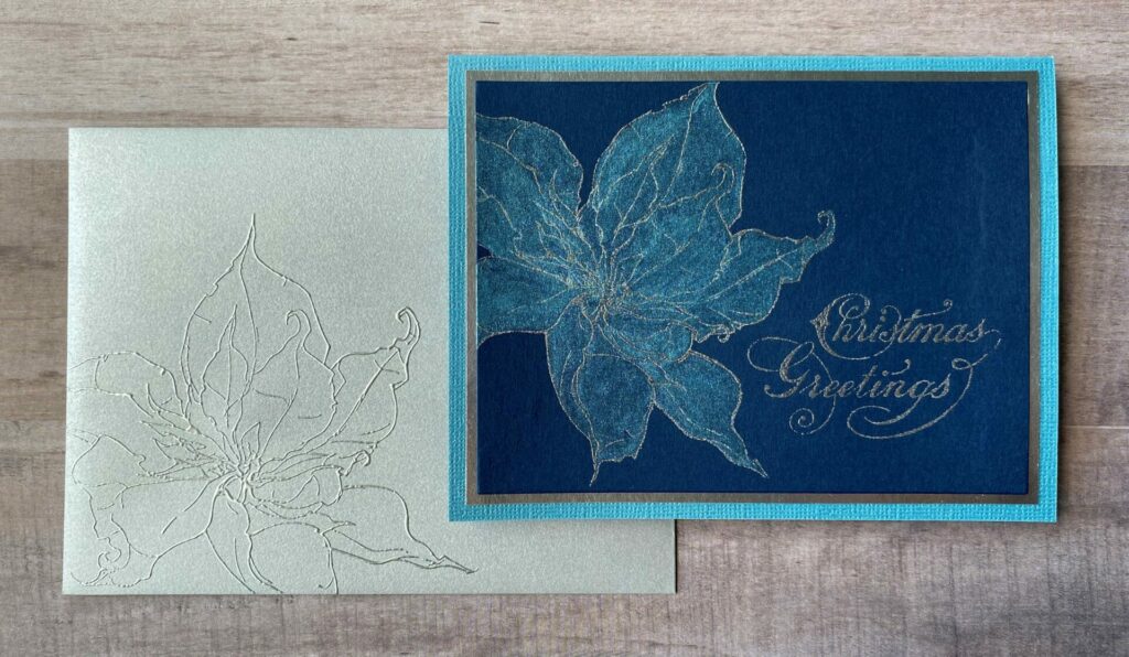 Poinsettia Christmas greetings card with embossed envelope