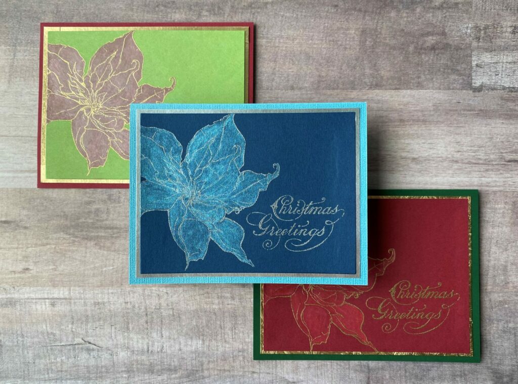 Poinsettia Christmas greetings card trio