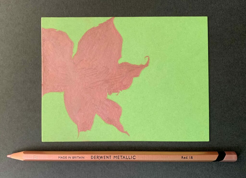 Coloring the poinsettia with metallic pencil