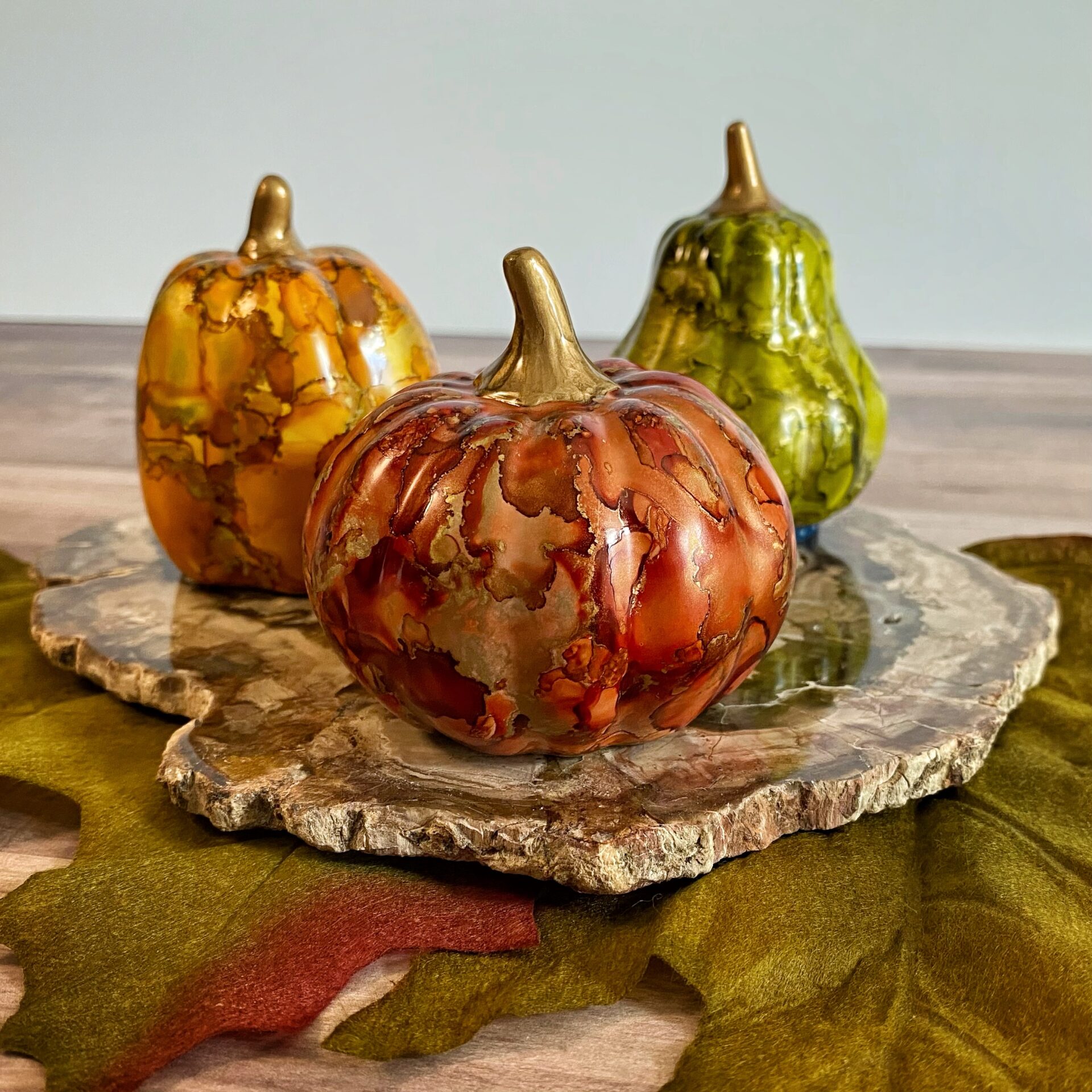 Gilded Alcohol Ink Pumpkins - Grove Crafted