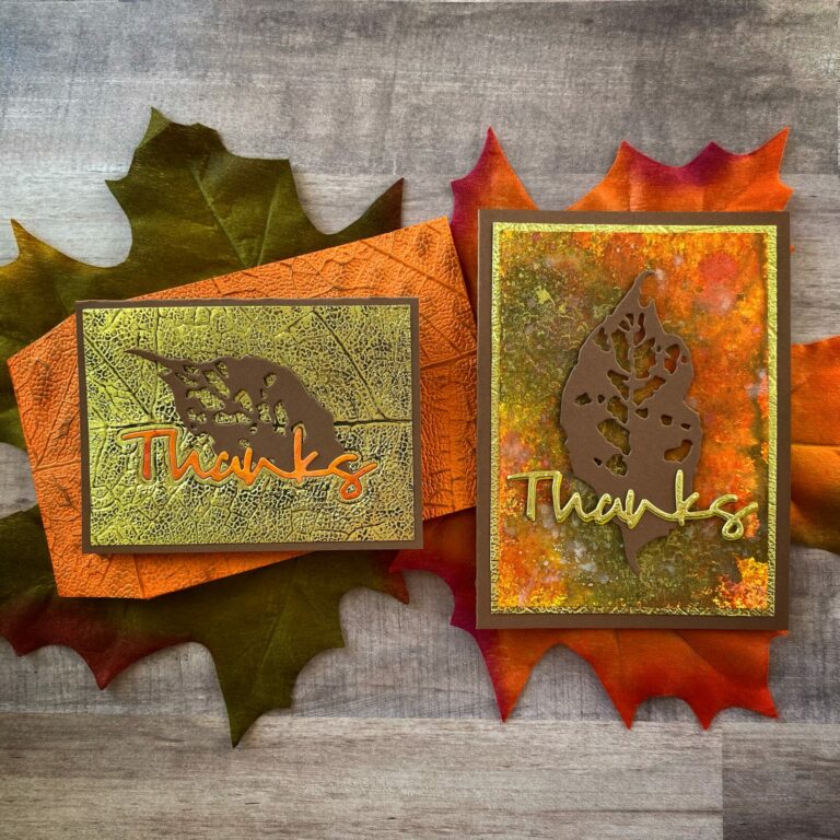 Leaf thanks cards flatlay with leaves