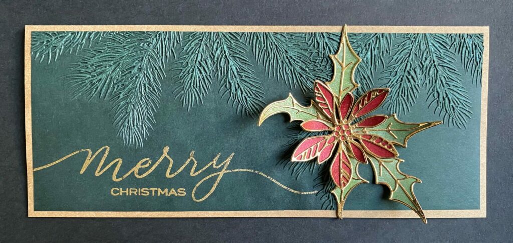 Gluing The Pine Christmas Slimline Card Together