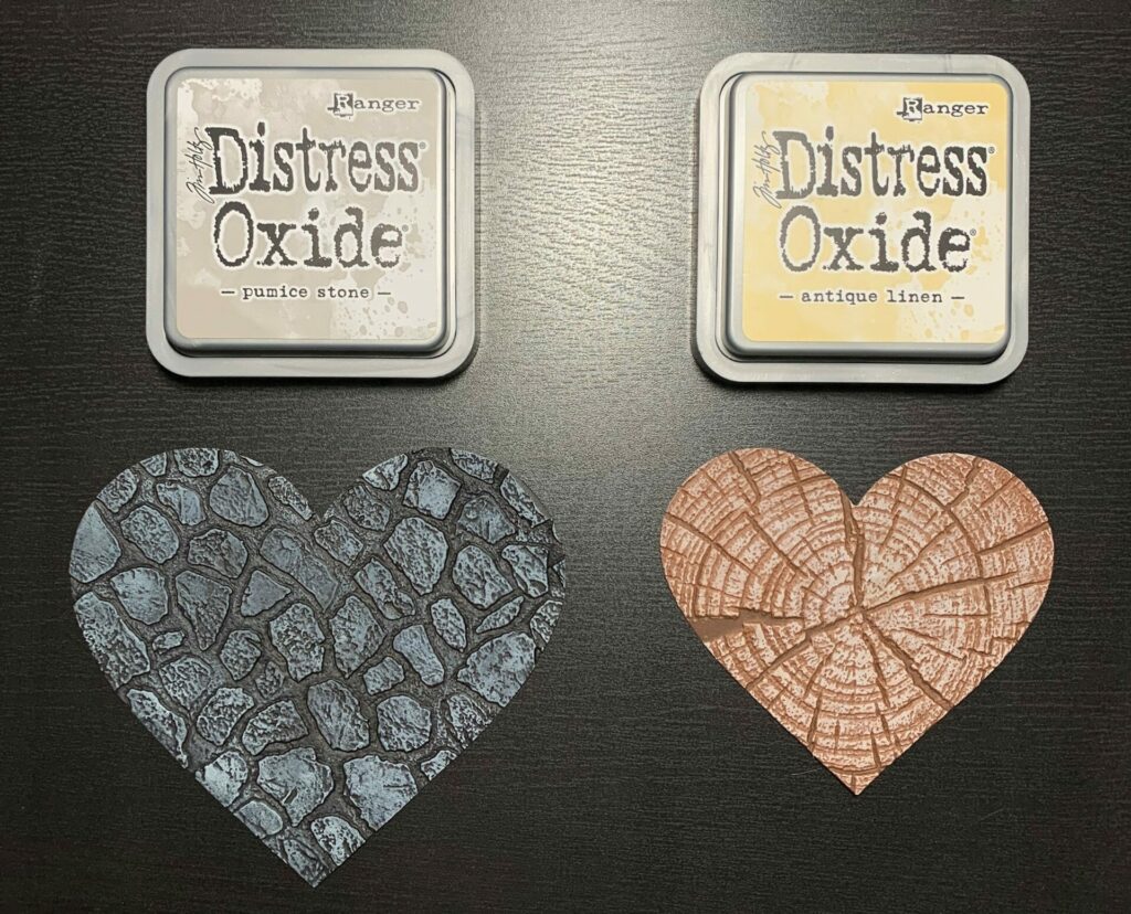 Inking the hearts with distress oxide ink