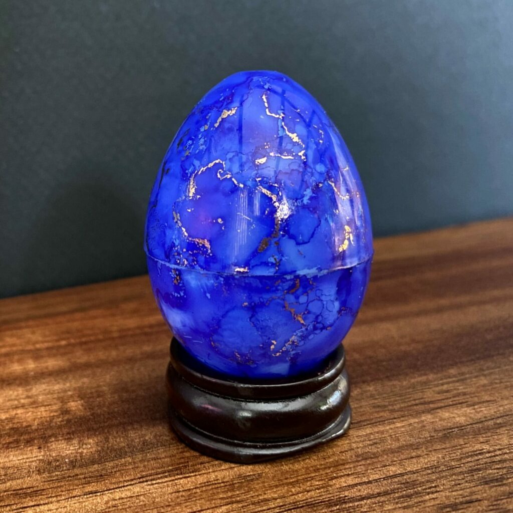 Finished Indigo Foiled Marble Easter Egg