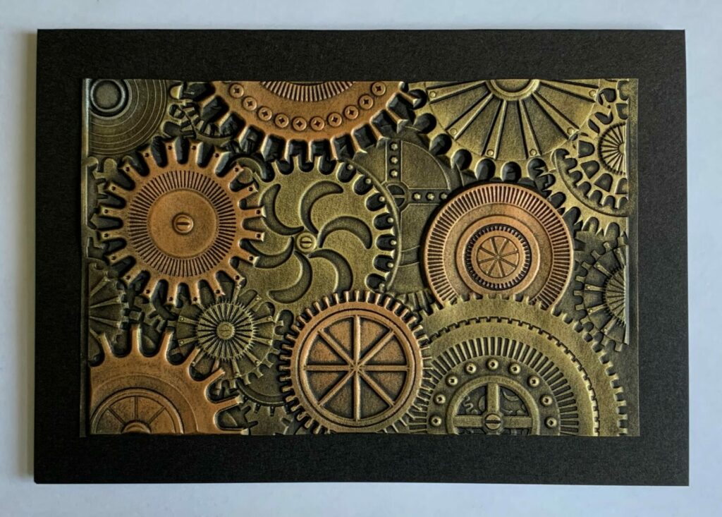 Gears panel glued to card base