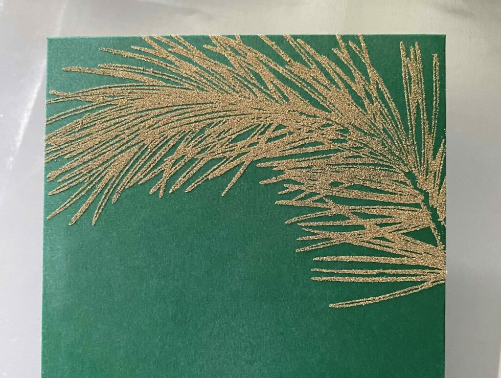 Embossing powder on the holly jolly envelope