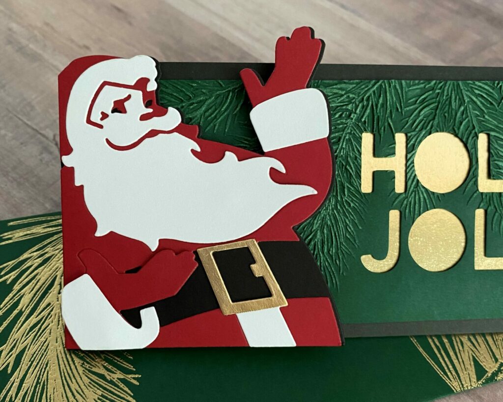 Close Up Of Holly Jolly Santa Card 