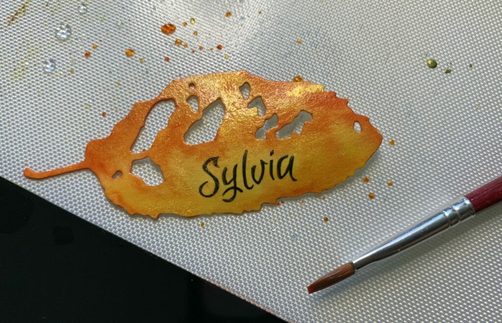 Inking the leaf with distress ink and mica stain