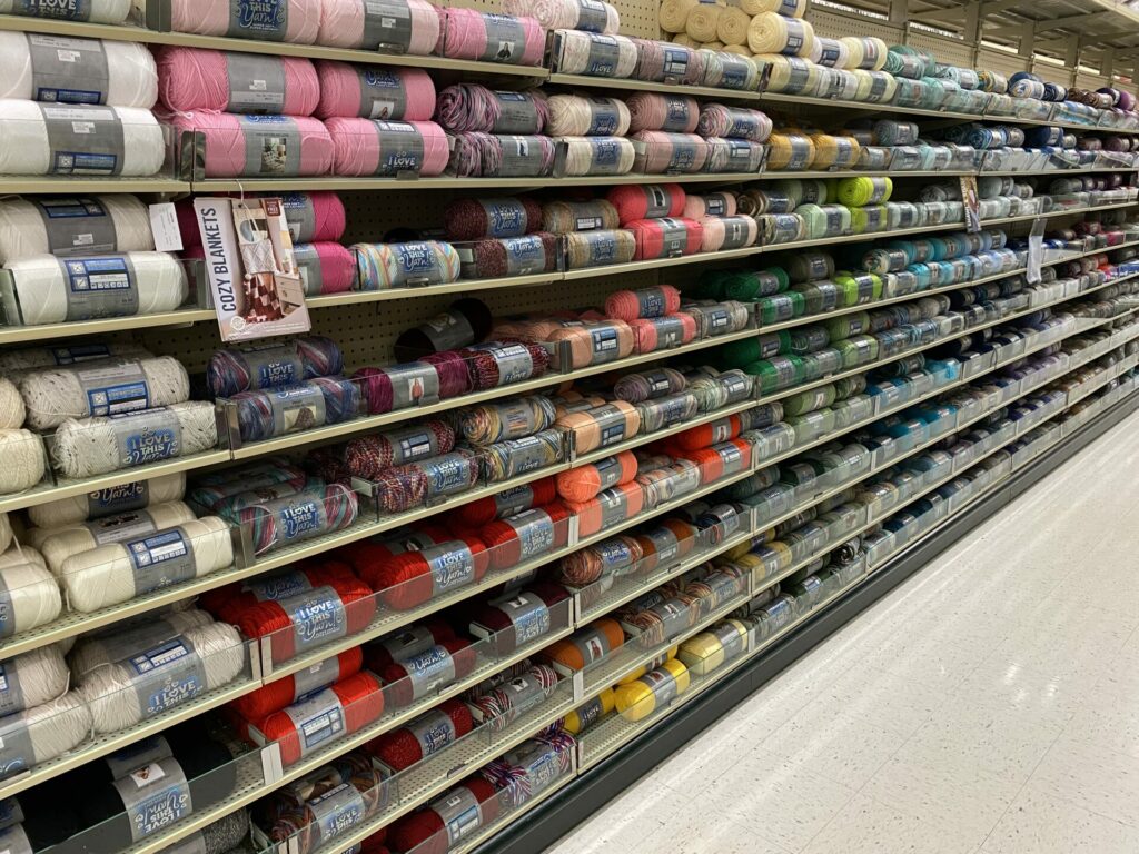 "I Love This Yarn" aisle in Hobby Lobby 