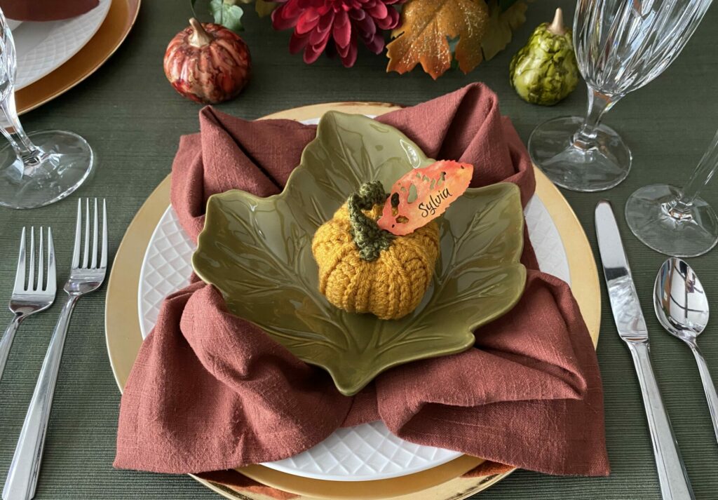 Table Setting for Pumpkin Leaf Place Cards