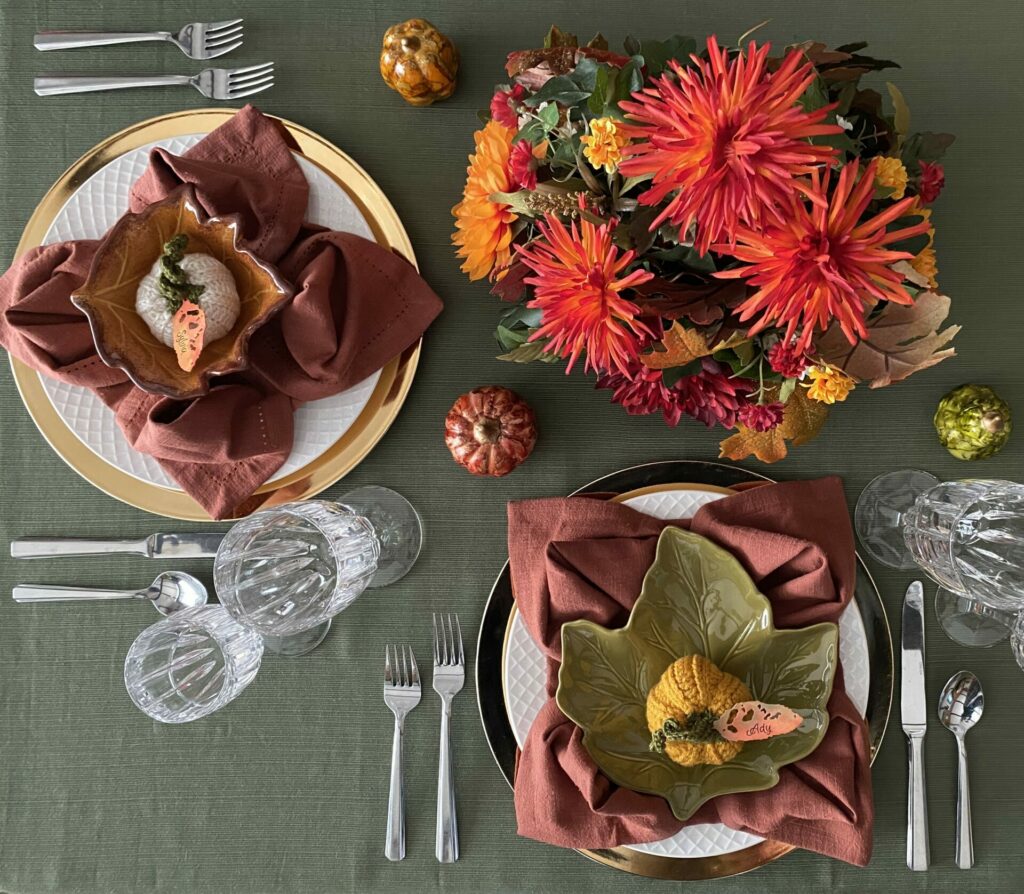 Table Setting for Pumpkin Leaf Place Cards