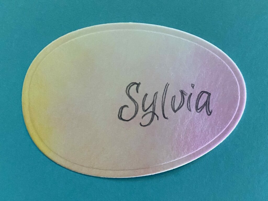 Name traced in pencil on egg die cut