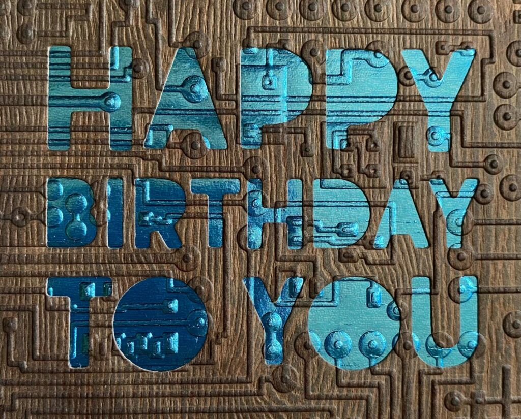 Wooden Circuit Birthday Card Close-up