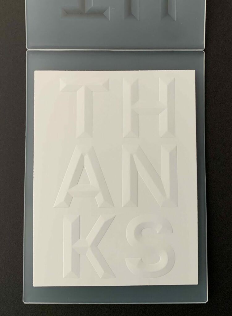 Embossed thanks panel
