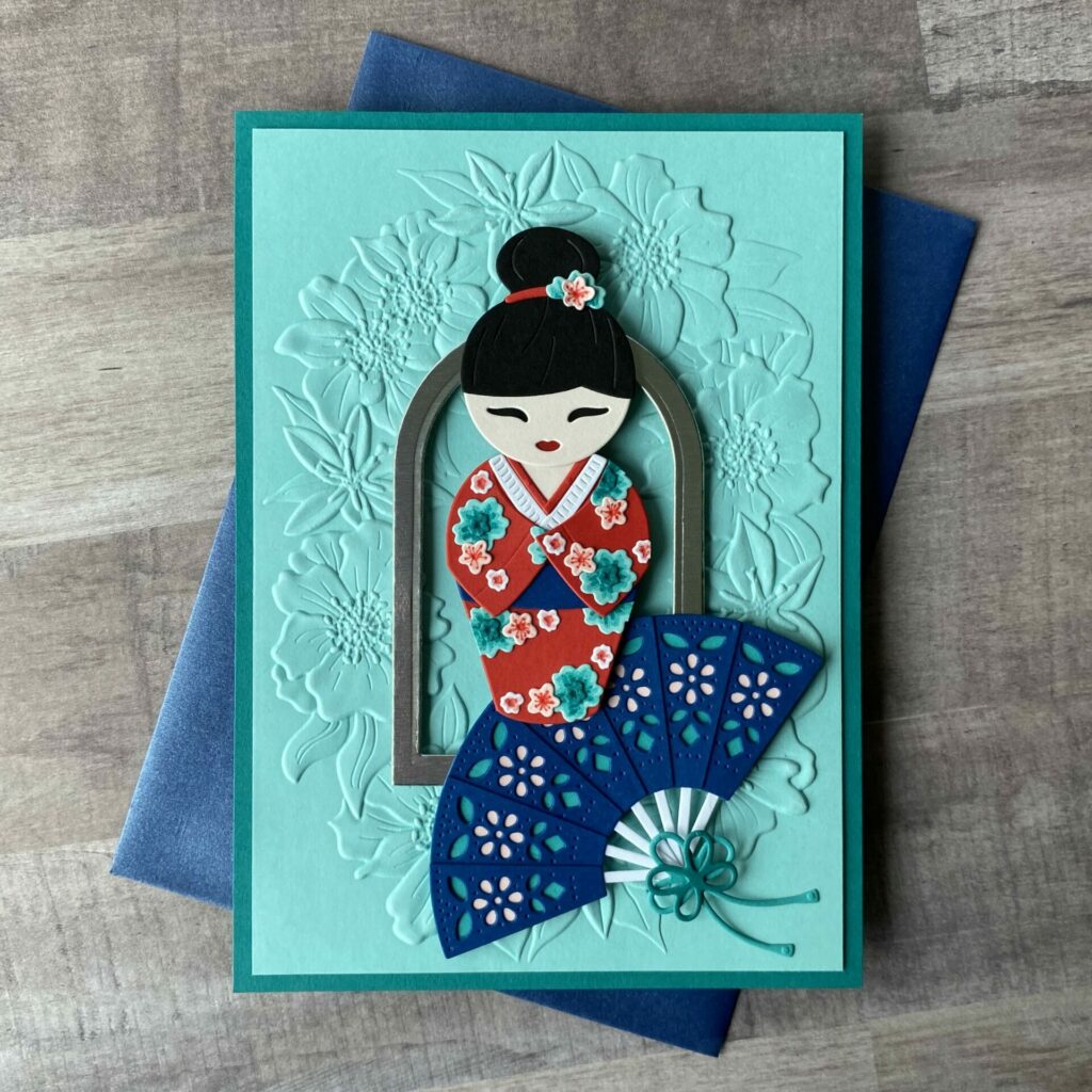 Spring in Kyoto - Fan & Kokeshi Doll Card