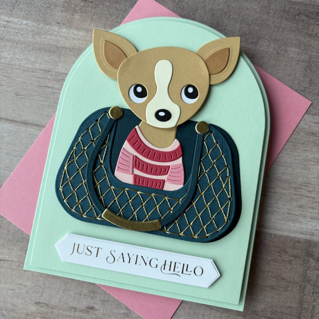 Hello card made with the November Stitching Die of the Month from Spellbinders