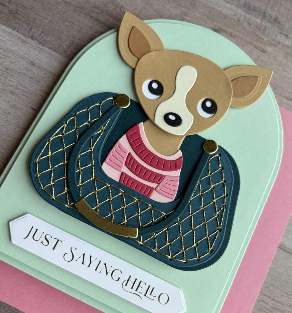 Hello card made with the November Stitching Die of the Month from Spellbinders