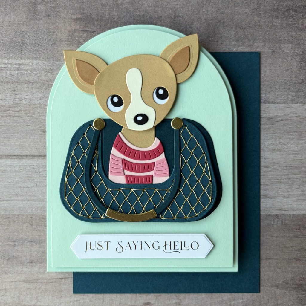 Hello card made with the November Stitching Die of the Month from Spellbinders