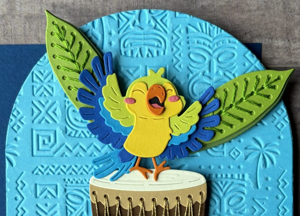 Pop of Summer bird with stitched leaves